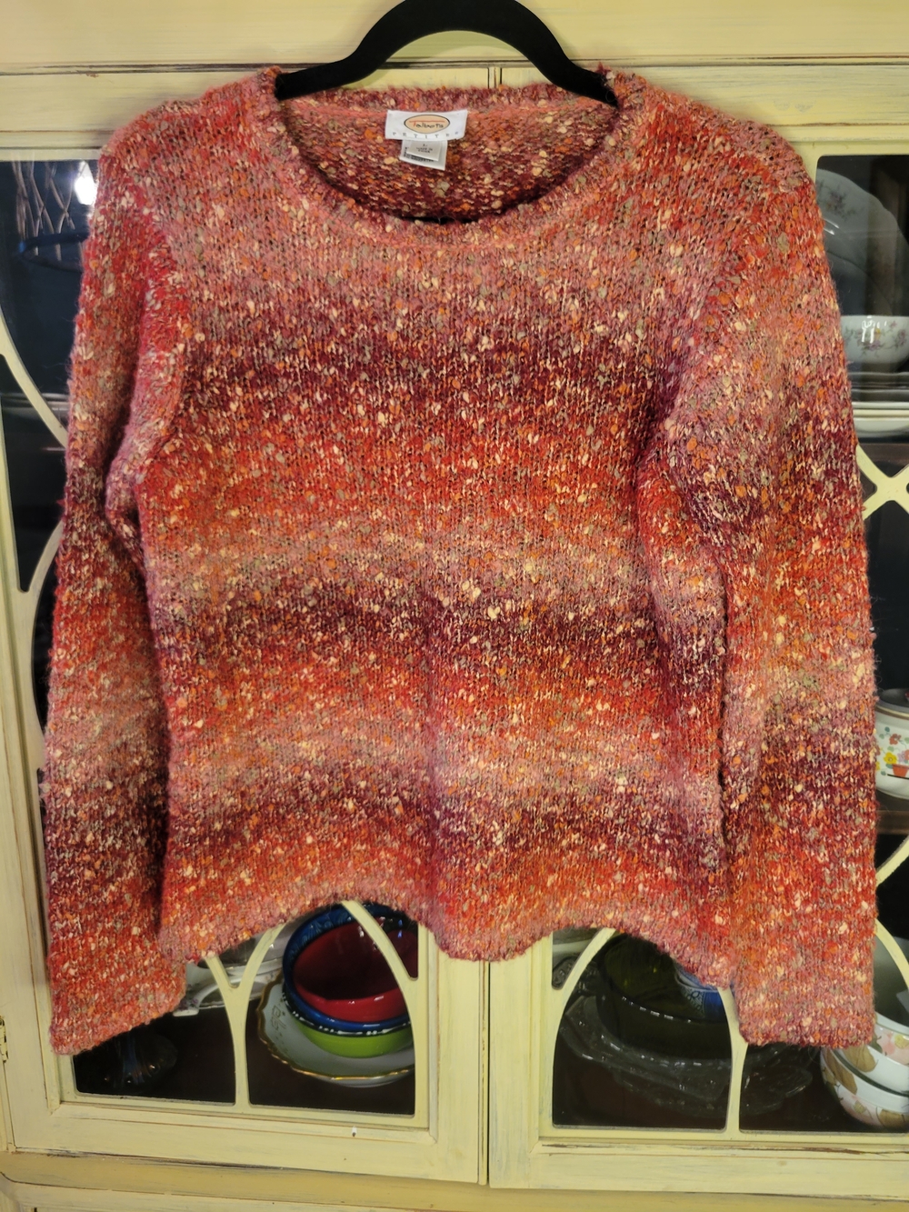 Talbots Marled Orange-bugundy Ombre Crewneck Sweater